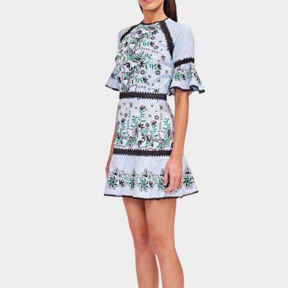 ANTHROPOLOGIE AMUR Embroidered Fit& Flare Dress Blue Size 6 - Picture 1 of 11